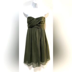 J Crew Women’s Olive Green Silk Bandeau Dress